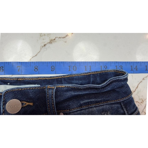 Risen Jeans Womens High Rise Distressed Raw Hem Denim Shorts Dark Wash S - Picture 7 of 10